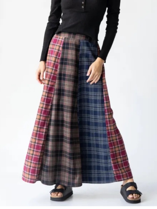 NATURAL LIFE Dresses & Skirts - Natural Life Valentina Plaid Maxi Skirt Cranberry Navy Brown Flannel Boho-Medium